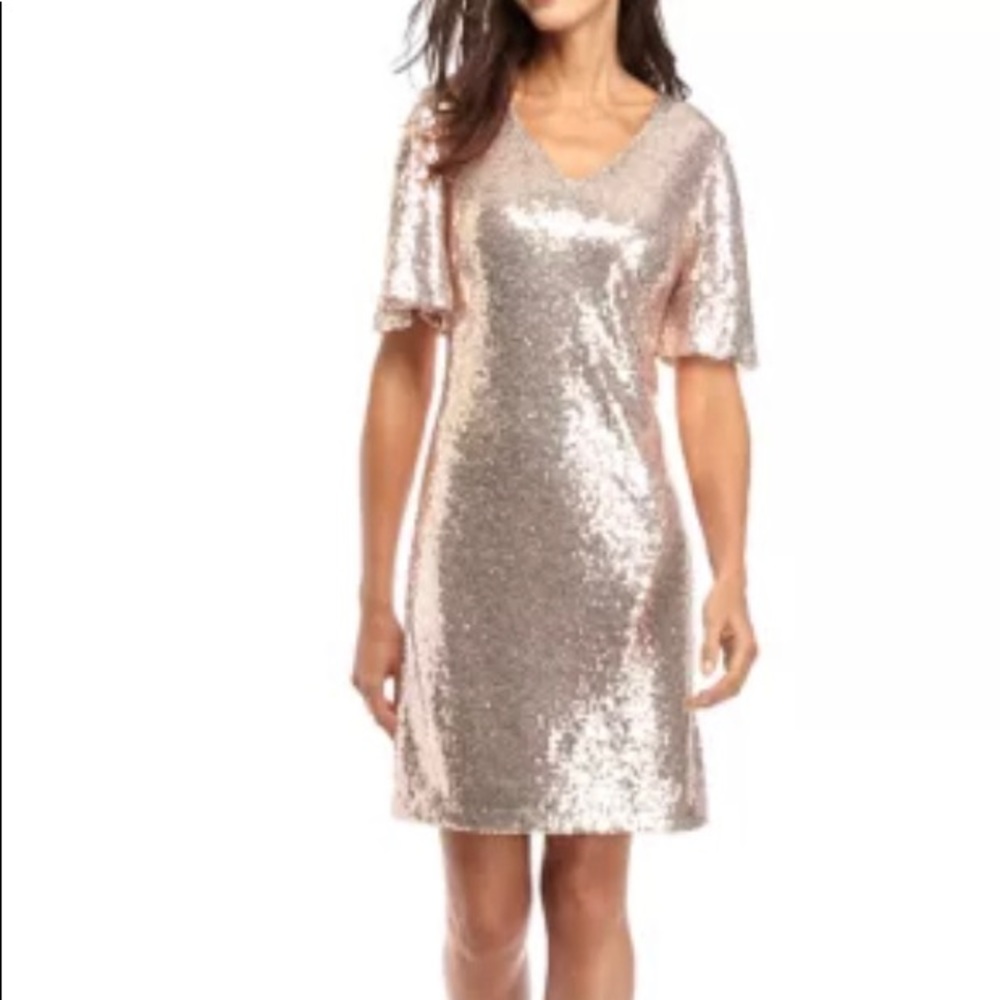 🎁NWT Fun rose champagne gold sequin dress - 2